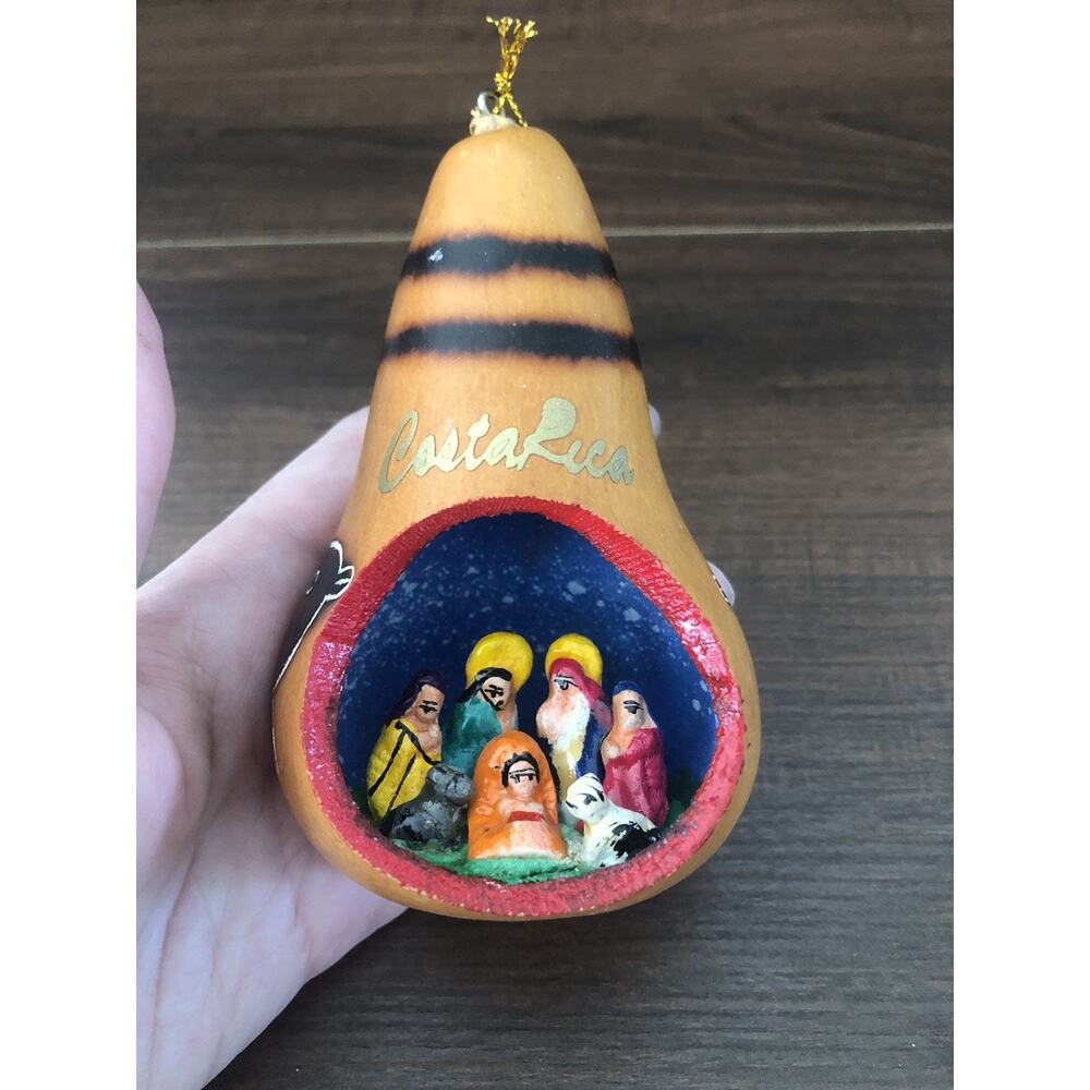Vintage Handmade Gourd Christmas Nativity Scene Ornament Costa Rica